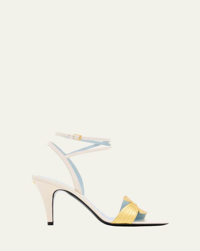 Foliage Mixed Leather Ankle-Strap Sandals
